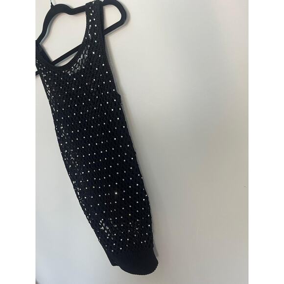 Valentino Boutique Rhinestone Tank Top Women S Black Fishnet Knit Sleeveless - Picture 4 of 7